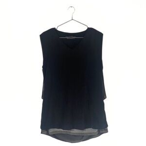 All Saints Black Mesh/Sheer 100% Silk Flowy V-Neck Tank Top Size 6